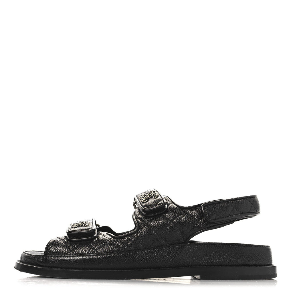 Grained Calfskin Velcro Dad Sandals 38 Black