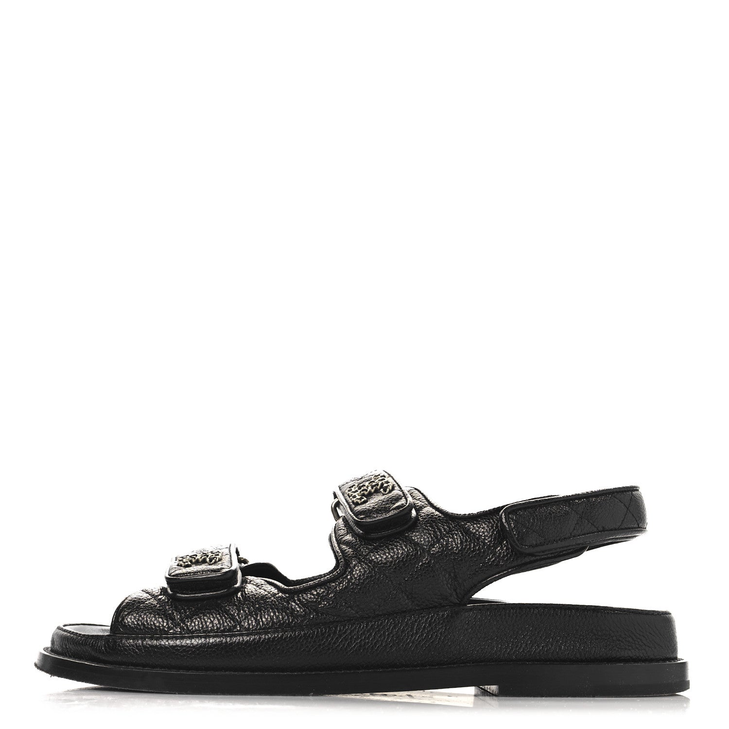 Grained Calfskin Velcro Dad Sandals 38 Black
