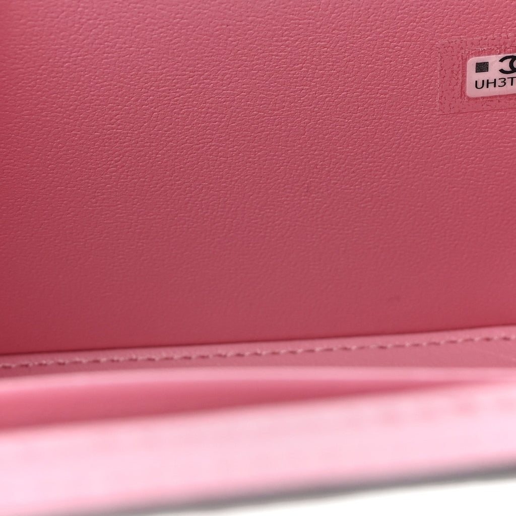 Chanel Lambskin Quilted Small Top Handle Vanity Case With Chain Pink