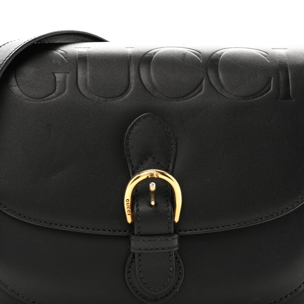 Gucci Charisma Calfskin Gucci Embossed Shoulder Flap Bag Black