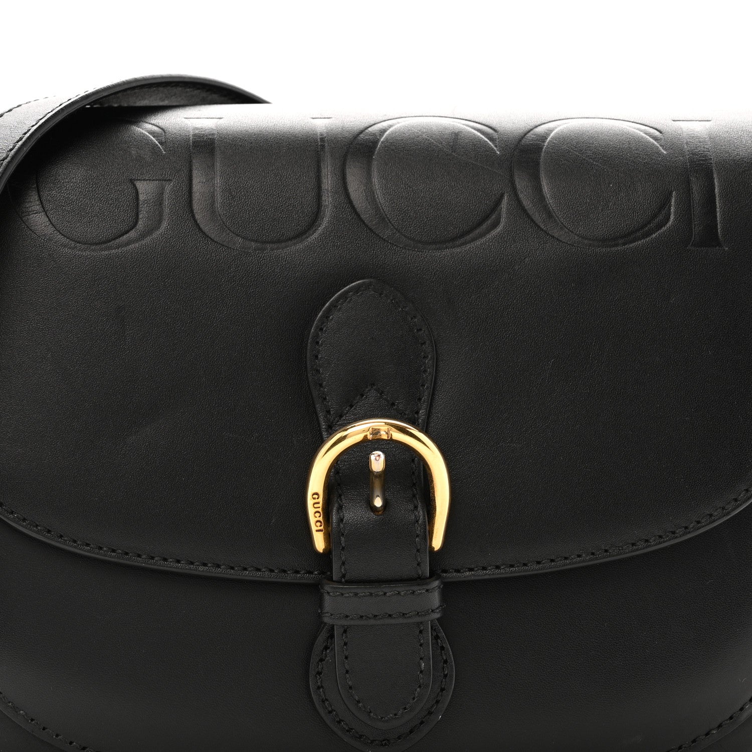 Gucci Charisma Calfskin Gucci Embossed Shoulder Flap Bag Black