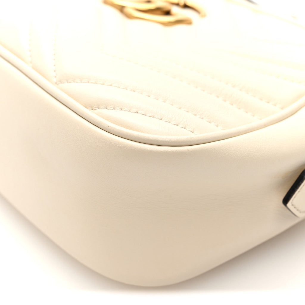 Gucci Calfskin Matelasse Small GG Marmont Chain Shoulder Bag White