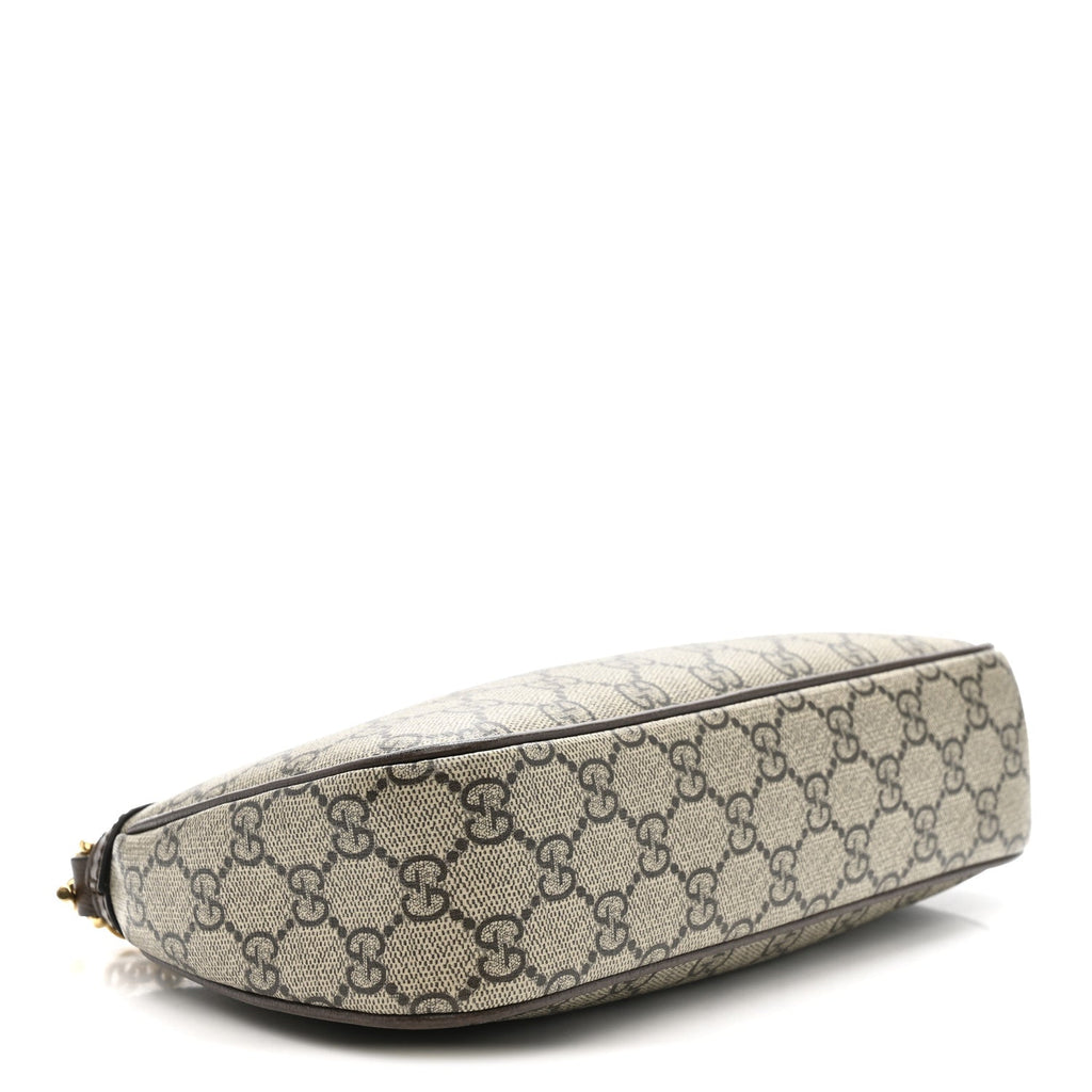 Gucci GG Supreme Monogram Textured Dollar Calfskin Web Small Ophidia GG Handbag Beige Ebony New Acero