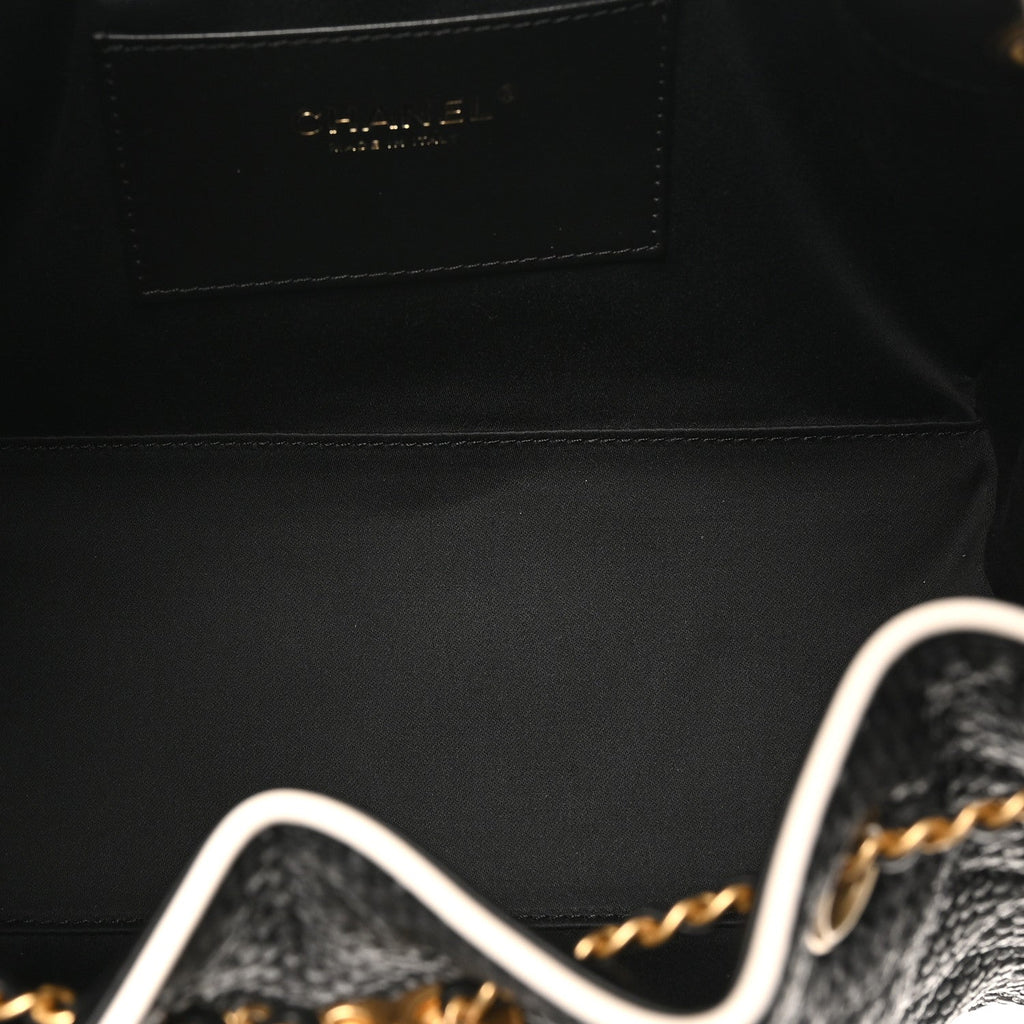 Chanel Braided Raffia Calfskin Quilted Small Chanel 25 Handbag Black White