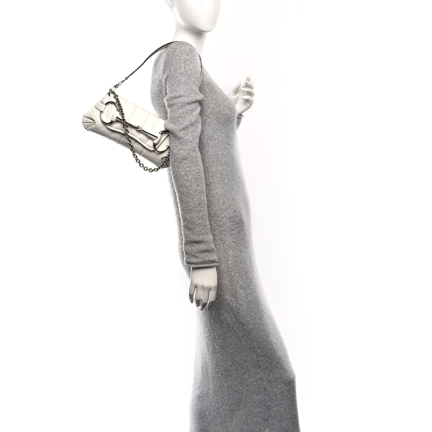 Gucci Nappa Vertical Matelasse Small Maxi Horsebit Chain Shoulder Bag Great White