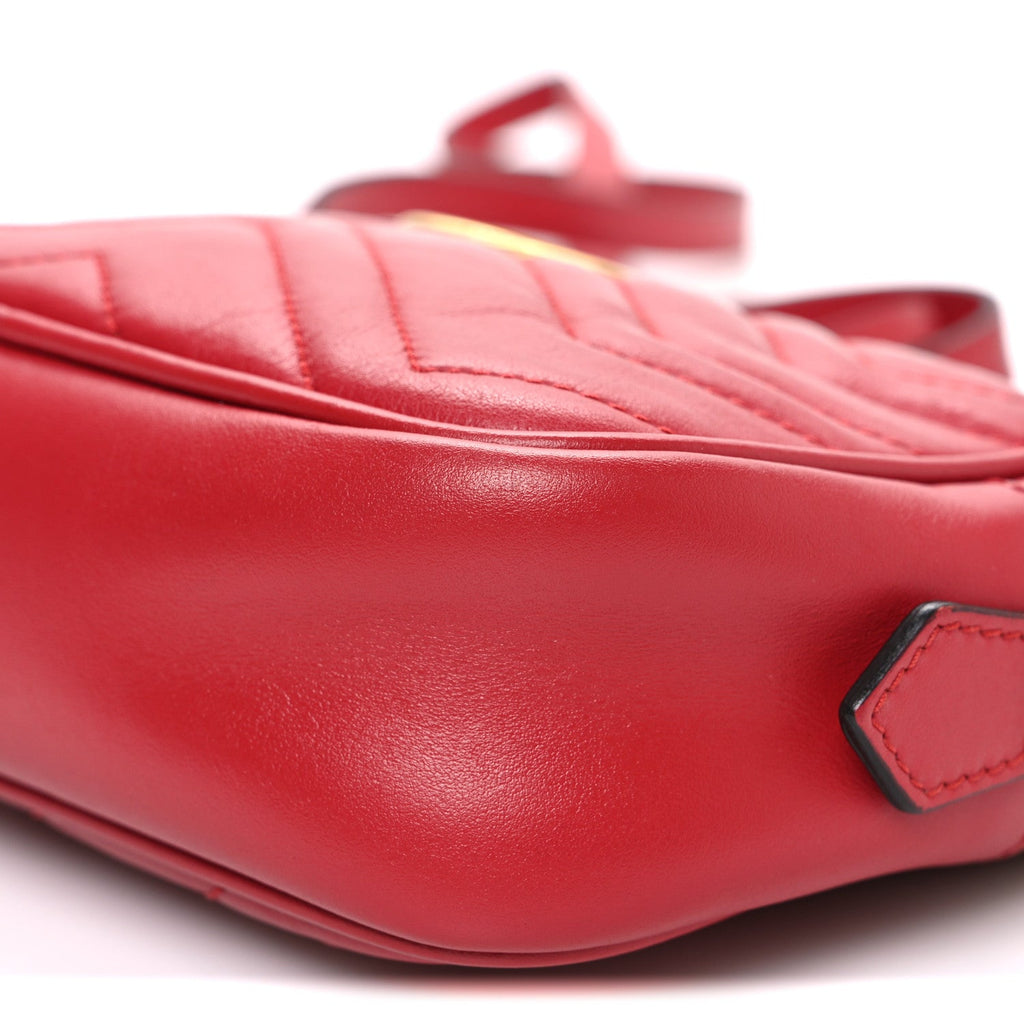 Gucci Calfskin Matelasse Mini GG Marmont Chain Shoulder Bag Hibiscus Red