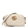 Gucci Calfskin Matelasse Small GG Marmont Chain Shoulder Bag White