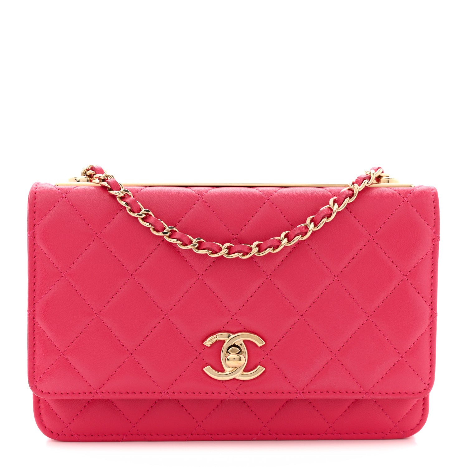 Chanel Lambskin Quilted Trendy CC Wallet On Chain WOC Dark Pink