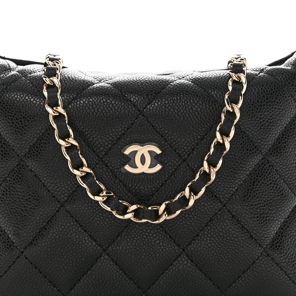 Chanel Caviar Quilted Hobo Clutch With Chain  Black