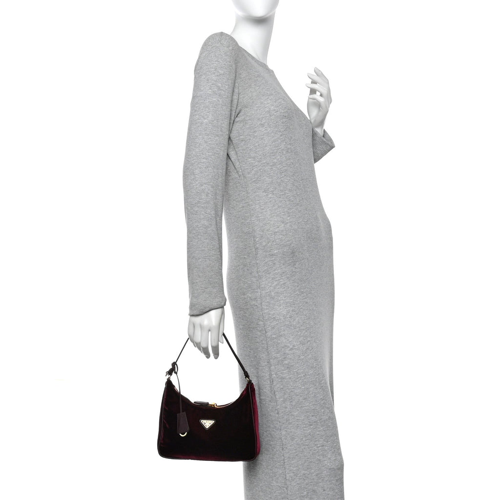 Prada Velvet Mini Re-Edition 2005 Shoulder Bag Red