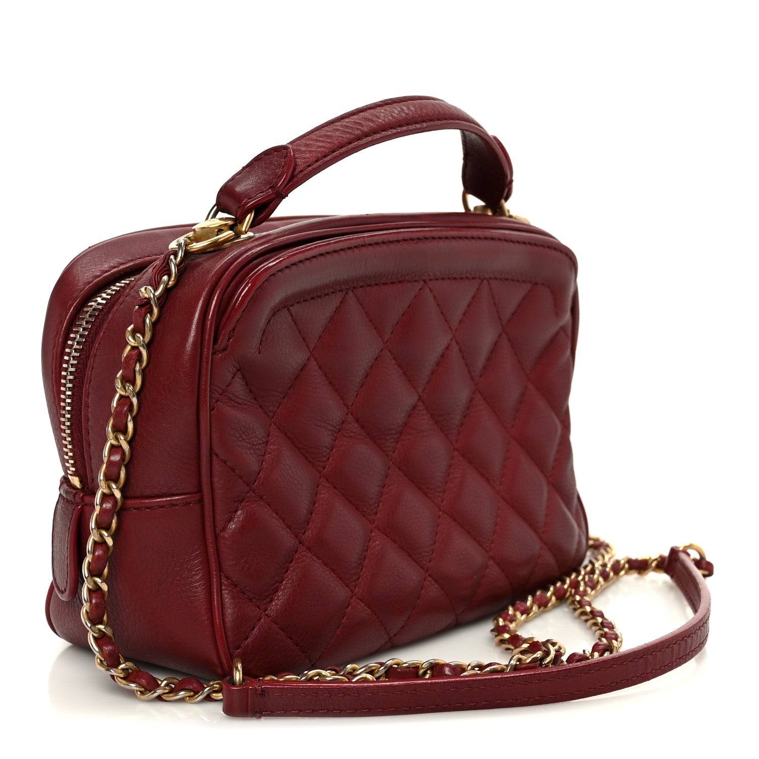Chanel Calfskin Quilted CC Small Vanity Case Dark Red