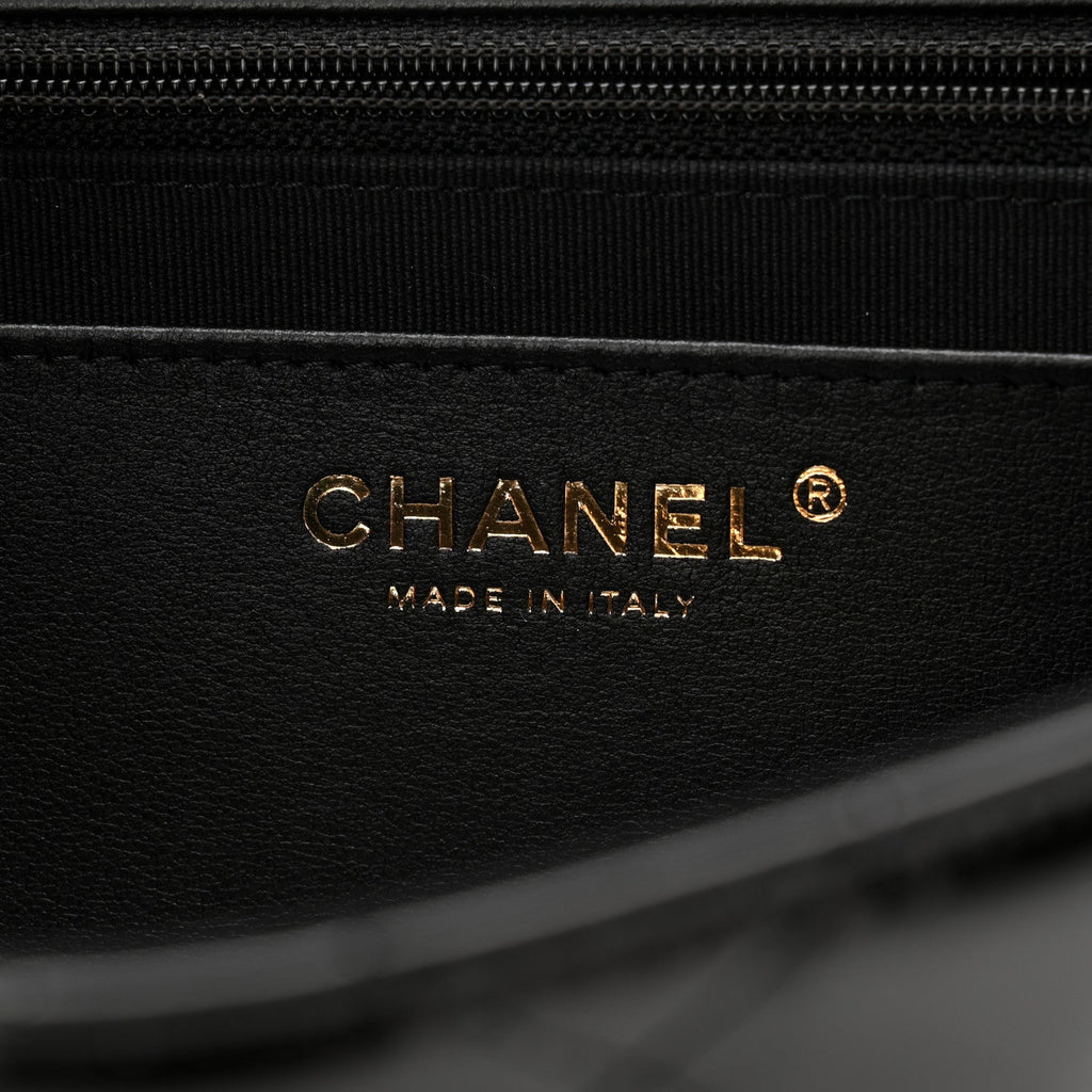 Chanel Patent Quilted Chain Around Heart Flap Black