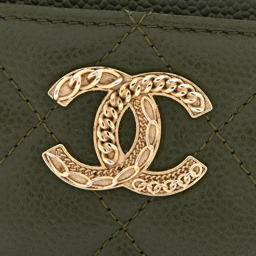 Caviar Quilted Multi Chain Card Holder Khaki