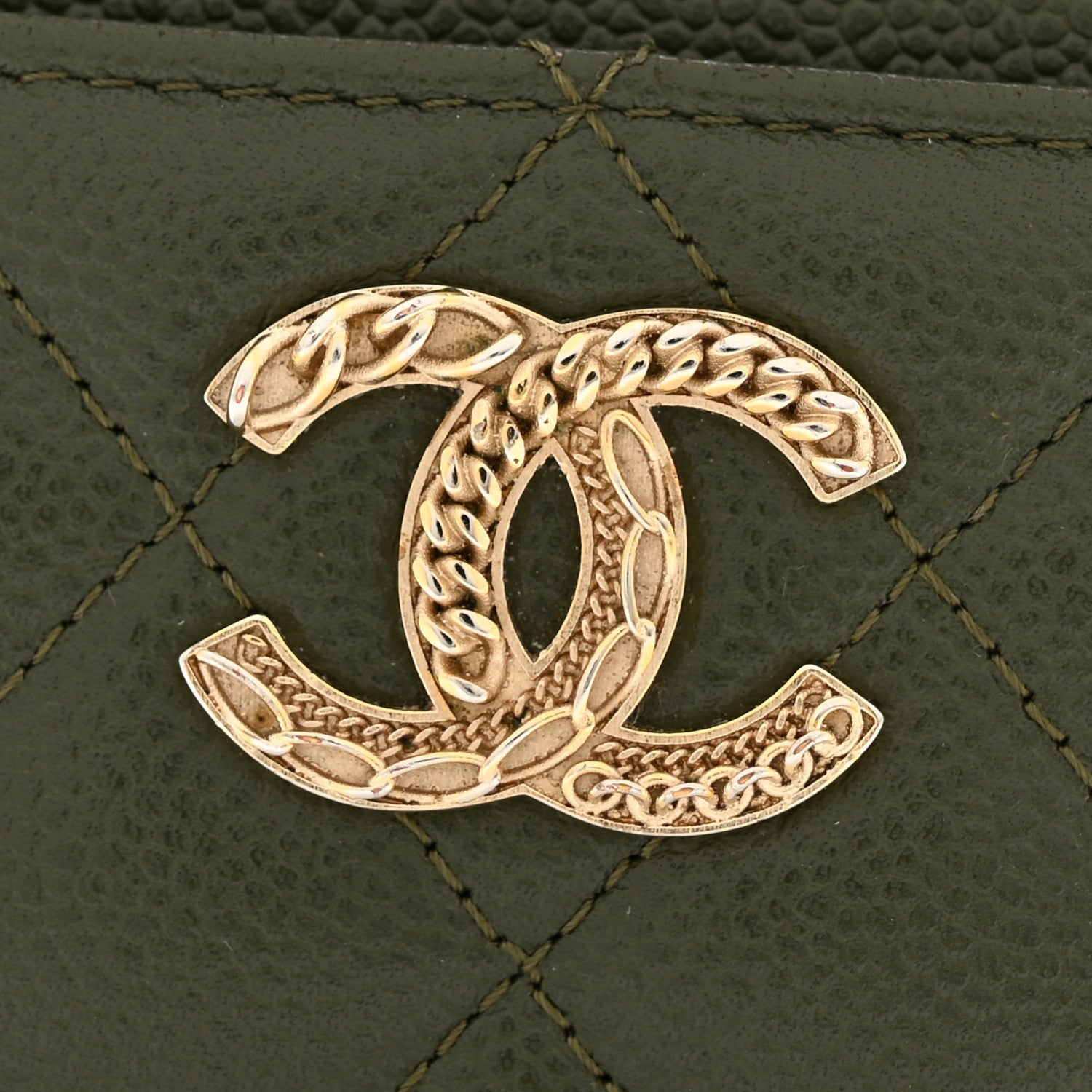 Caviar Quilted Multi Chain Card Holder Khaki