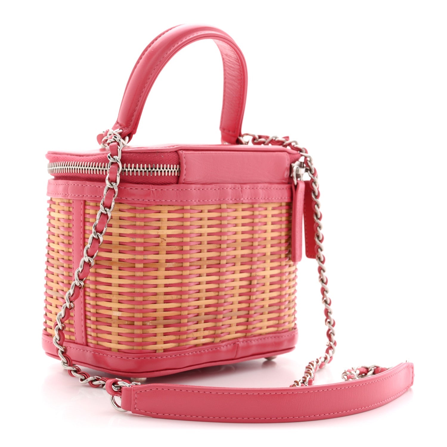 Chanel Calfskin Raffia Small Take Away Vanity Case Bag Pink Beige