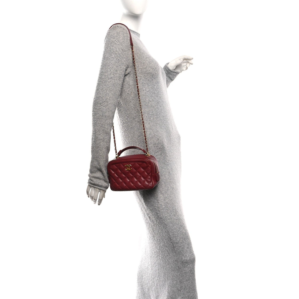 Chanel Calfskin Quilted CC Small Vanity Case Dark Red