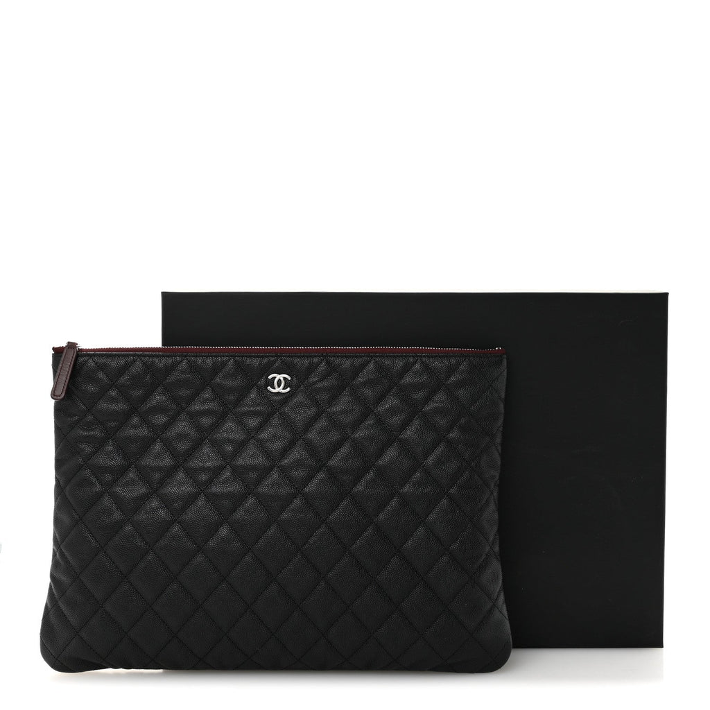Caviar Quilted Large Cosmetic Case Black