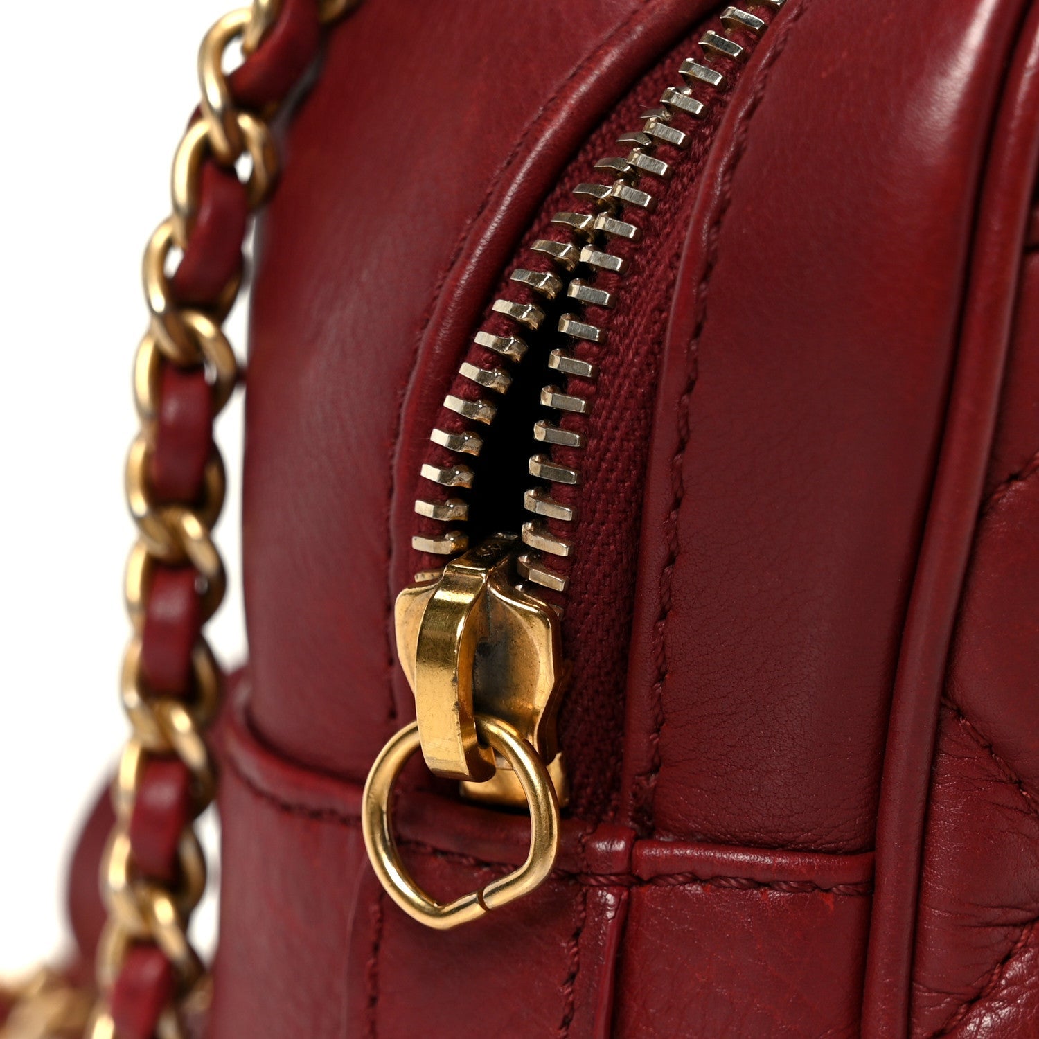 Chanel Calfskin Quilted CC Small Vanity Case Dark Red