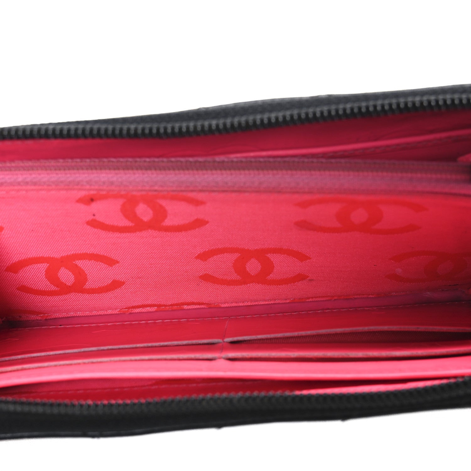 Calfskin Quilted Cambon Large Gusset Zip Around Wallet Black
