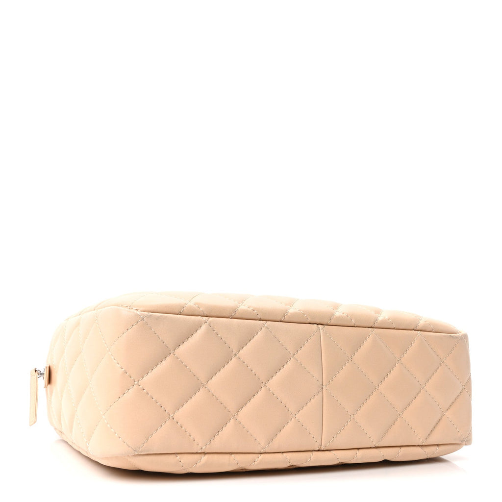 Chanel Shiny Lambskin Quilted Medium Camera Case Beige