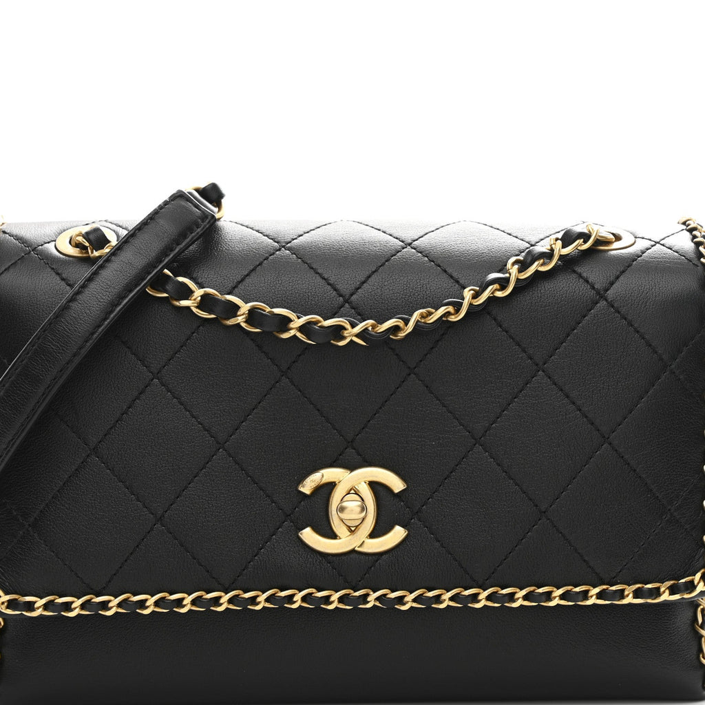 Chanel Calfskin Stitched Chain Flap Black