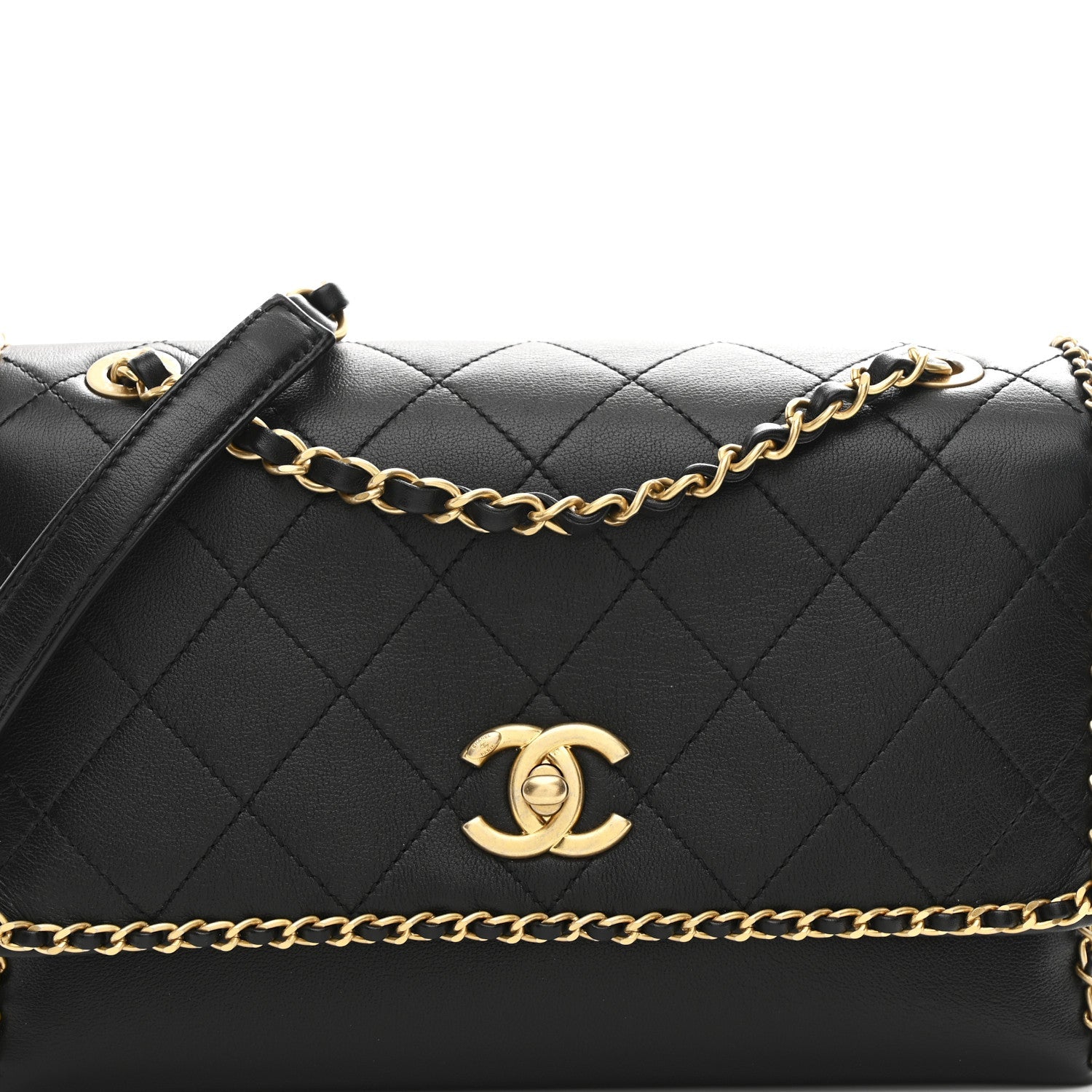 Chanel Calfskin Stitched Chain Flap Black