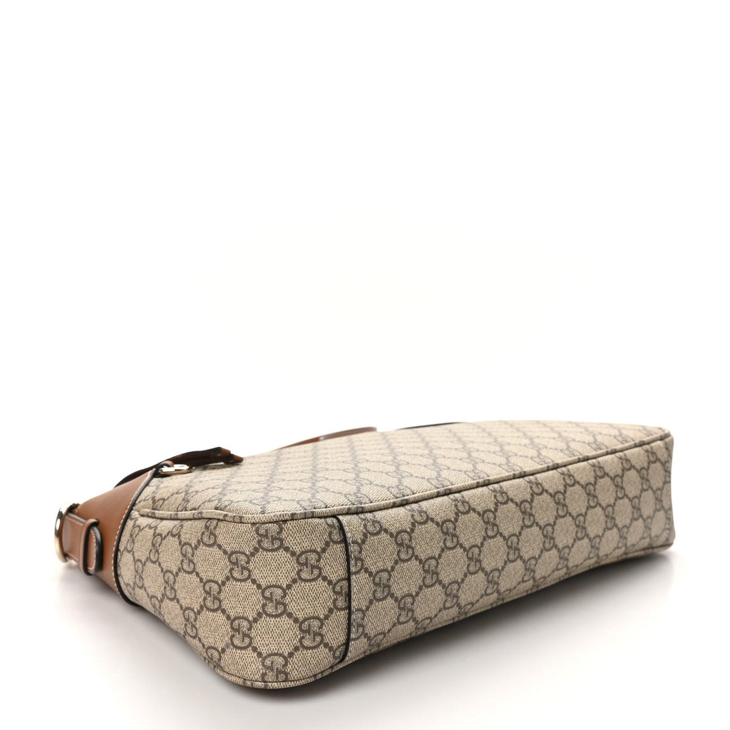 Gucci GG Supreme Monogram Emblem Medium Shoulder Bag Beige Dark Brown