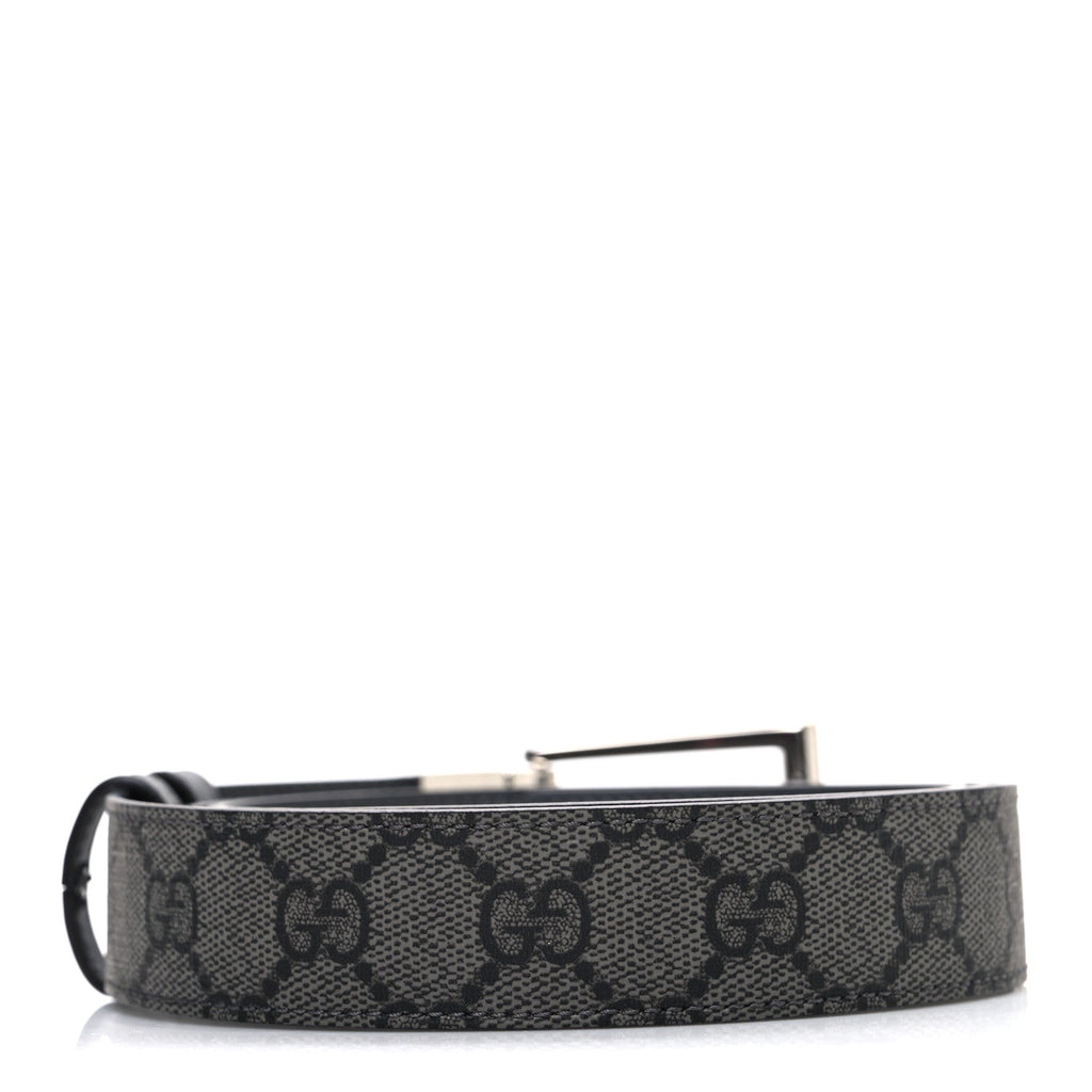 Gucci Selleria Calfskin GG Supreme Monogram Reversible Belt 90 36 Graphite Grey Black