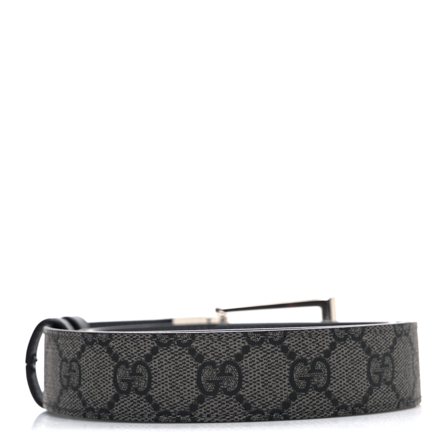Gucci Selleria Calfskin GG Supreme Monogram Reversible Belt 90 36 Graphite Grey Black