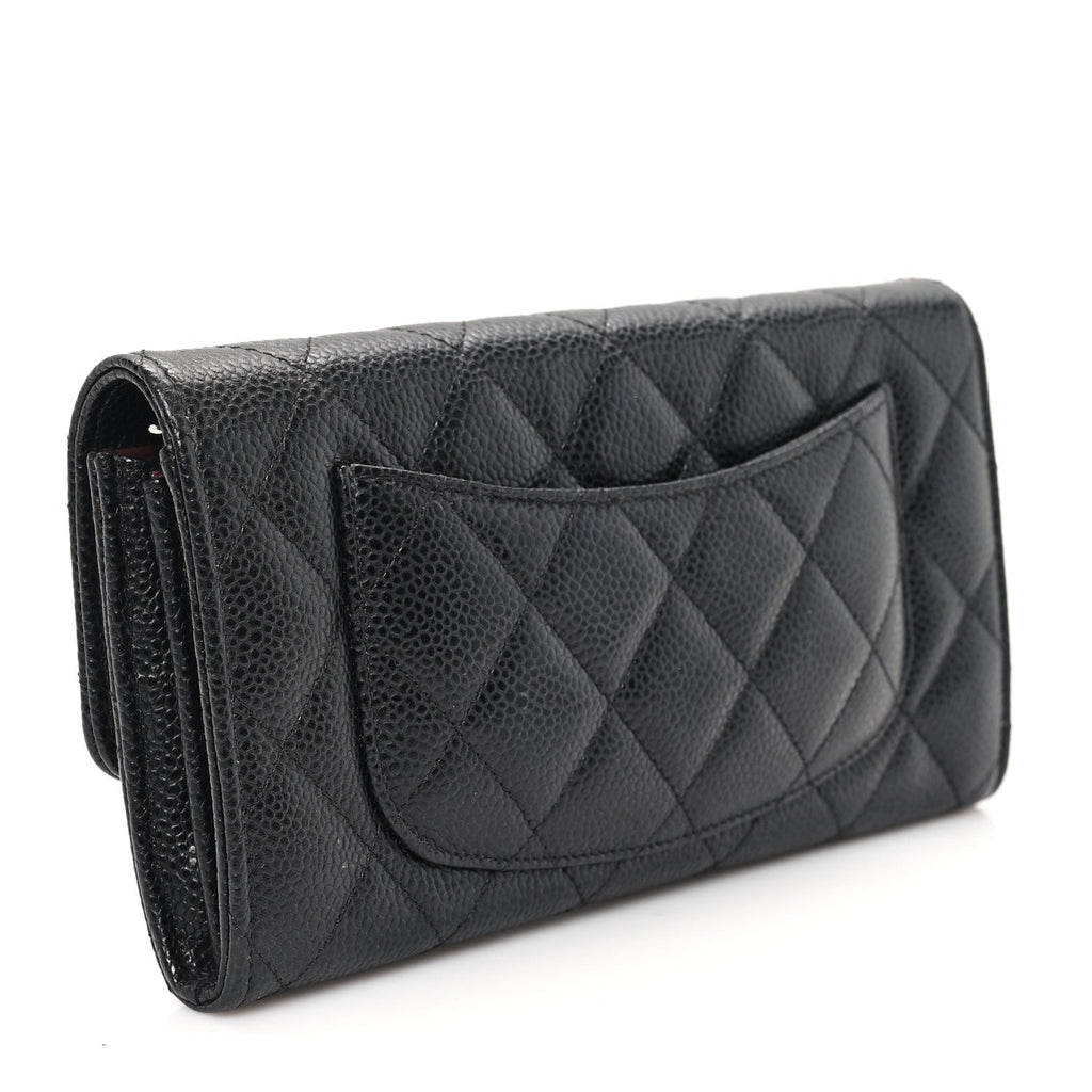 Caviar Quilted Large Gusset Flap Wallet Black