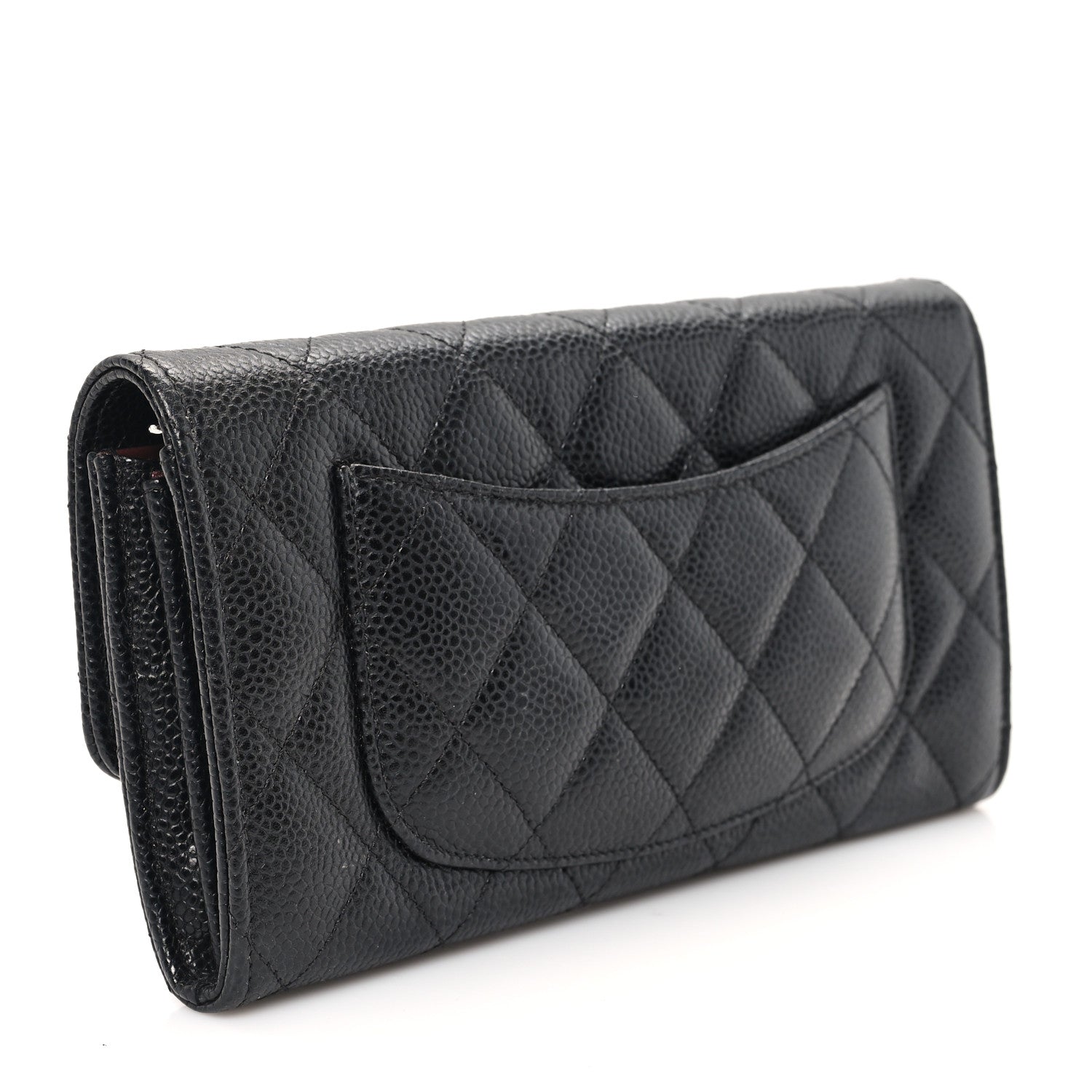 Caviar Quilted Large Gusset Flap Wallet Black