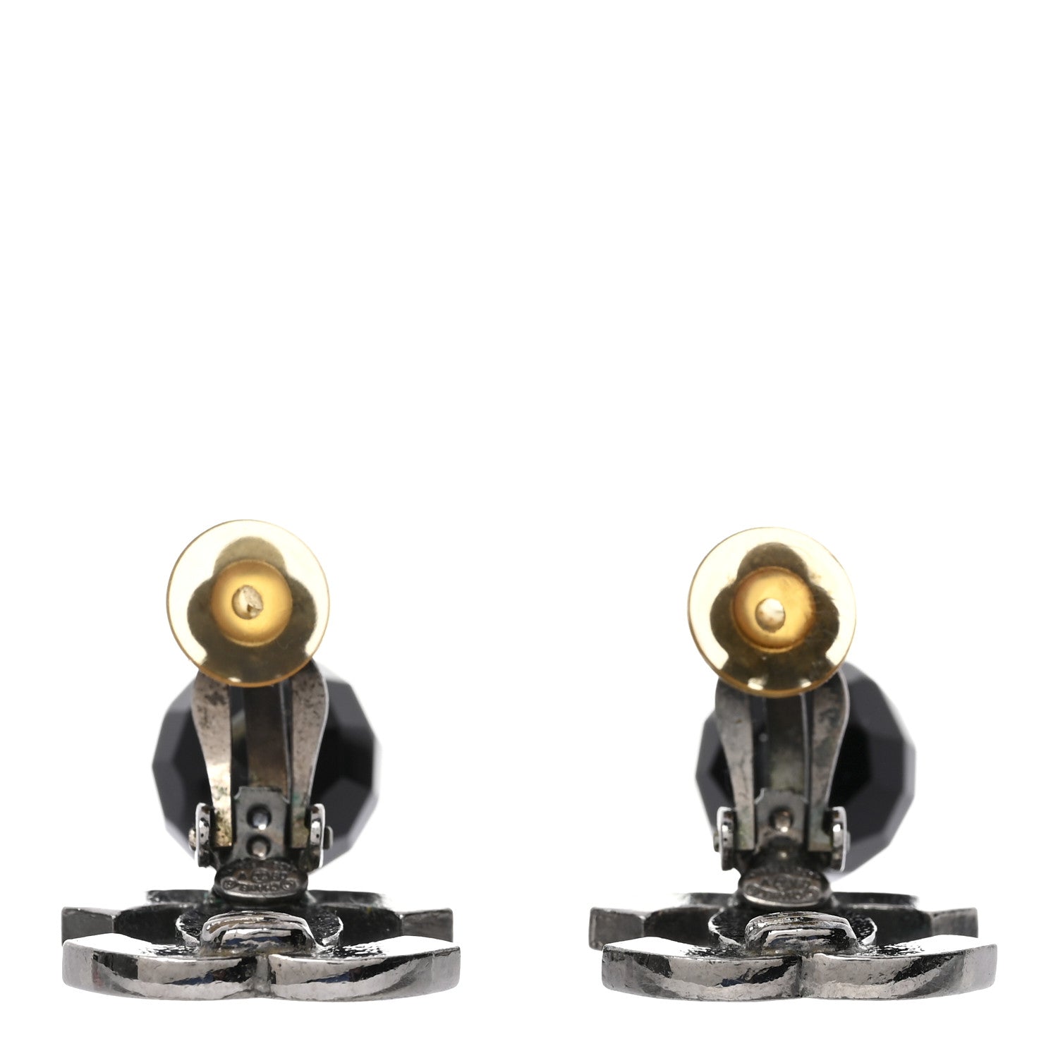 Ruthenium CC Bead Drop Clip On Earrings Black