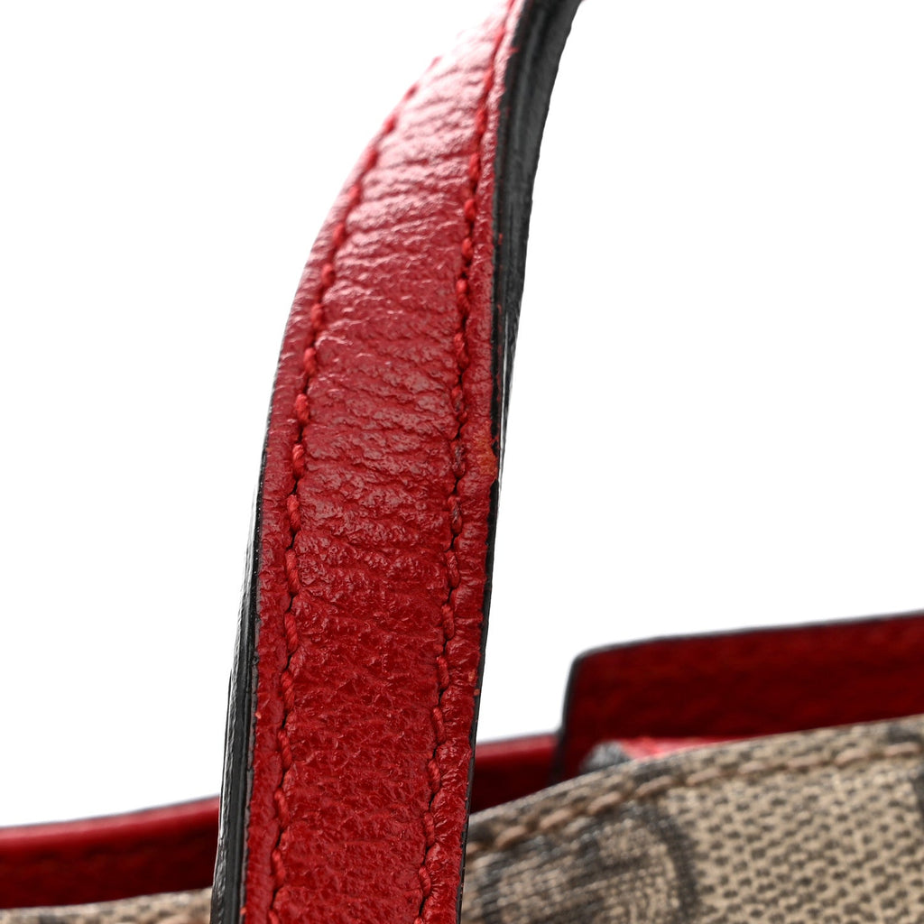 Gucci Soft GG Supreme Monogram Web Bosco Patch Small Crossbody Tote Beige Malva Hibiscus Red