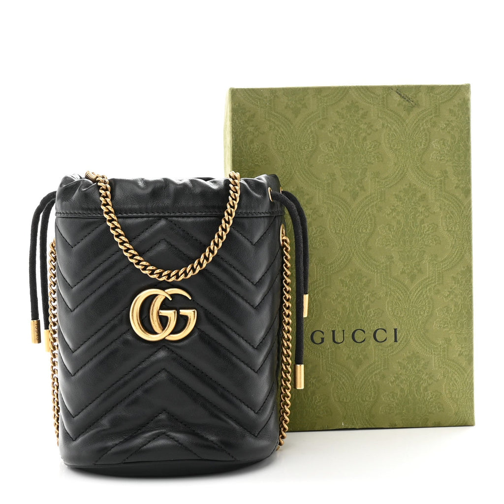 Gucci Calfskin Matelasse Mini GG Marmont 2.0 Bucket Bag Black