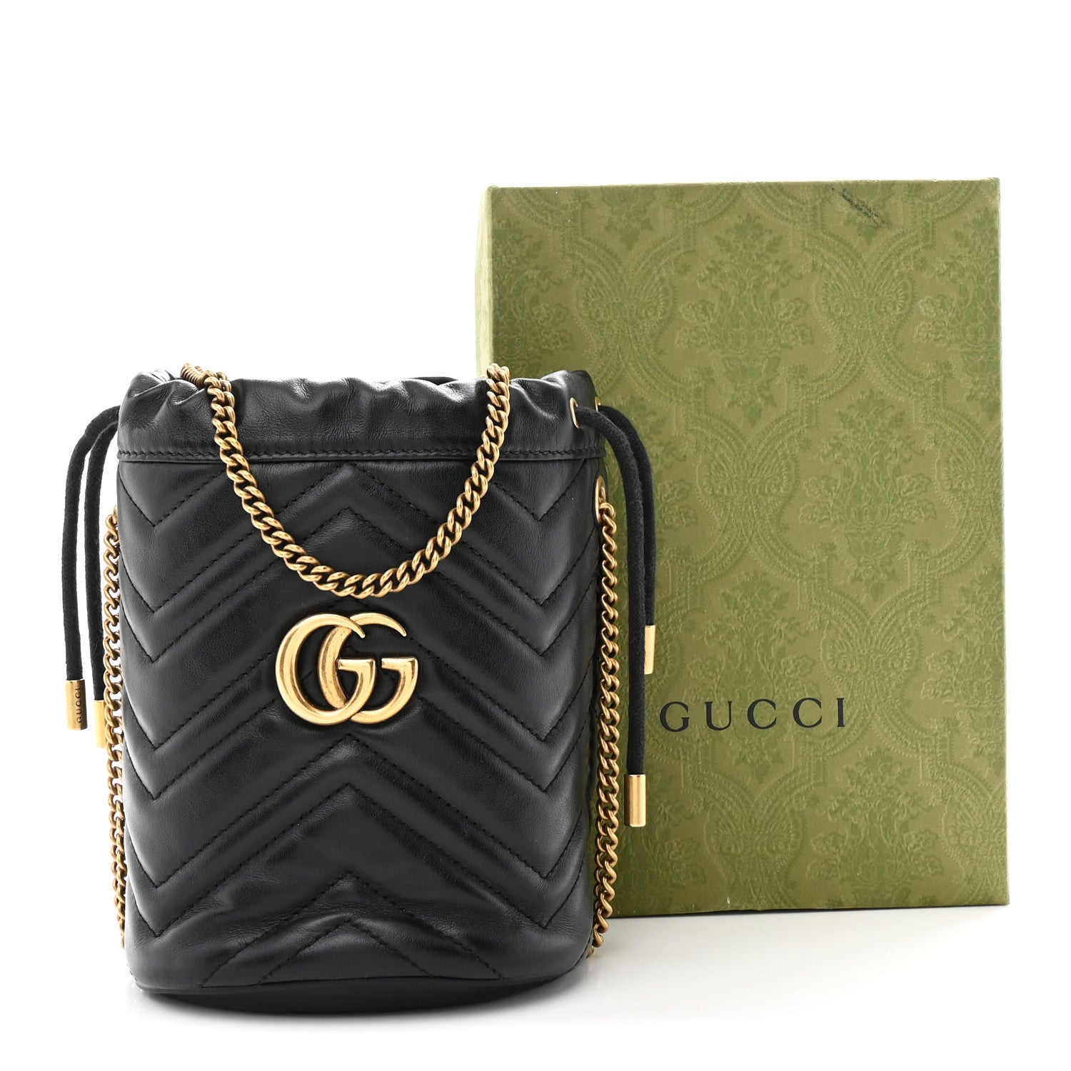 Gucci Calfskin Matelasse Mini GG Marmont 2.0 Bucket Bag Black