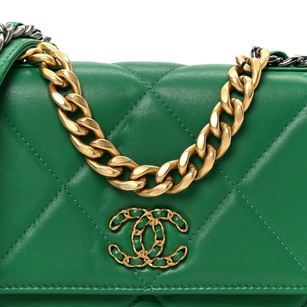 Chanel Lambskin Quilted Chanel 19 Wallet On Chain WOC Green