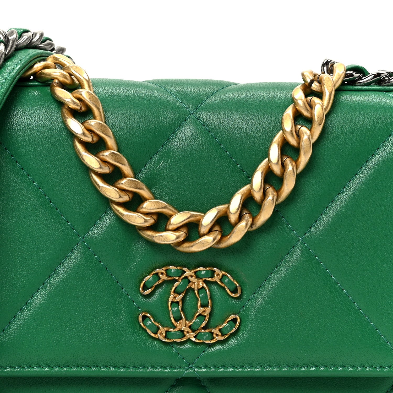 Chanel Lambskin Quilted Chanel 19 Wallet On Chain WOC Green