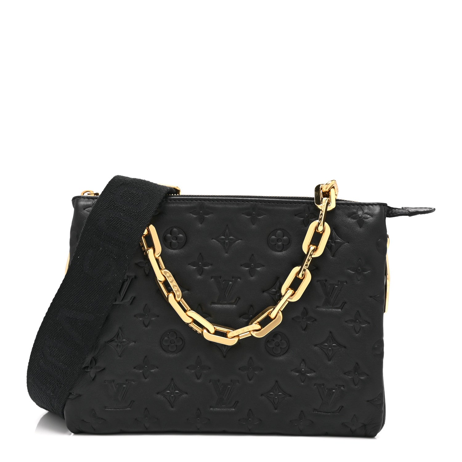 Louis Vuitton Lambskin Embossed Monogram Coussin PM Black