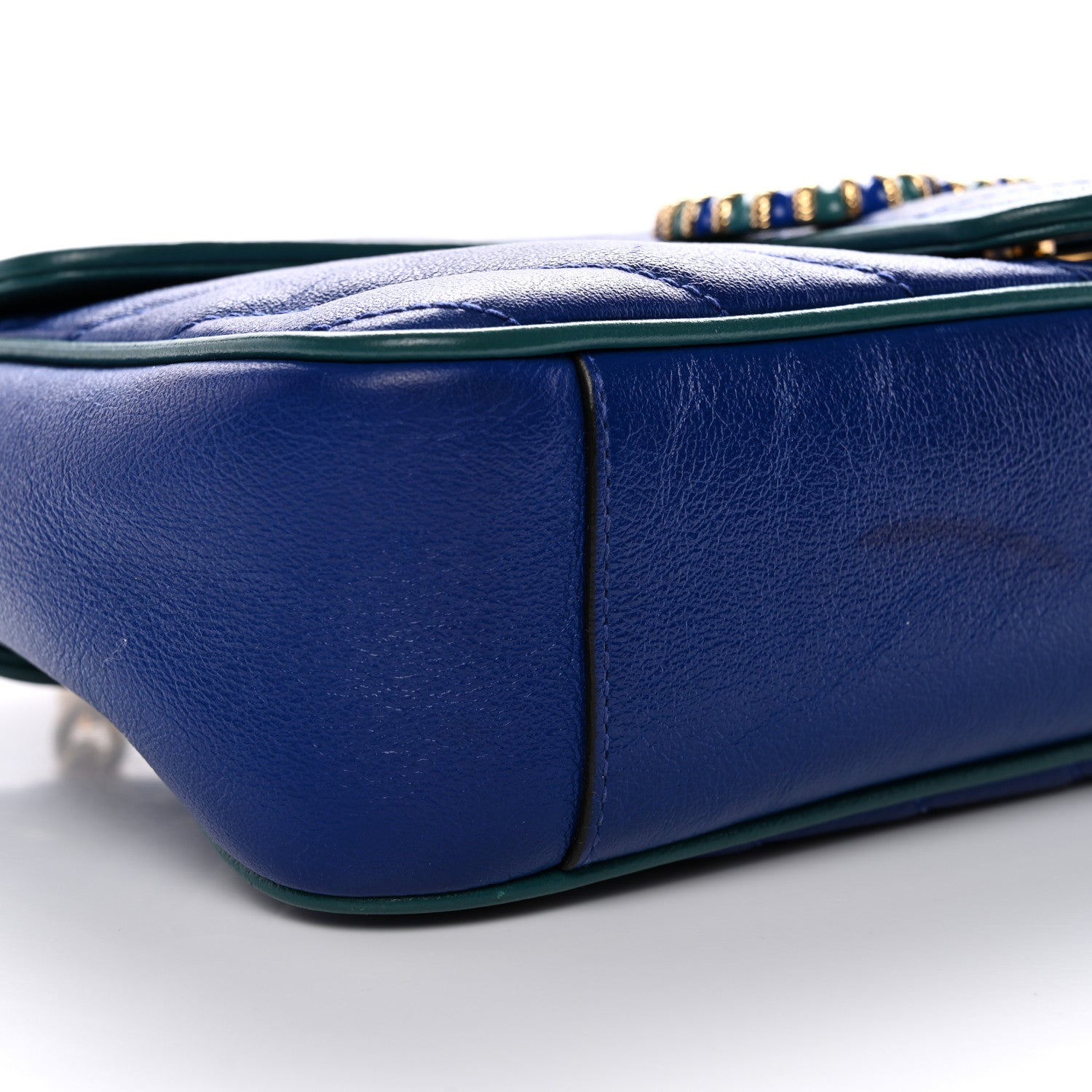 Gucci Azalea Calfskin Enamel Matelasse Diagonal Small Torchon GG Marmont Shoulder Bag Imperial Blue Pavone