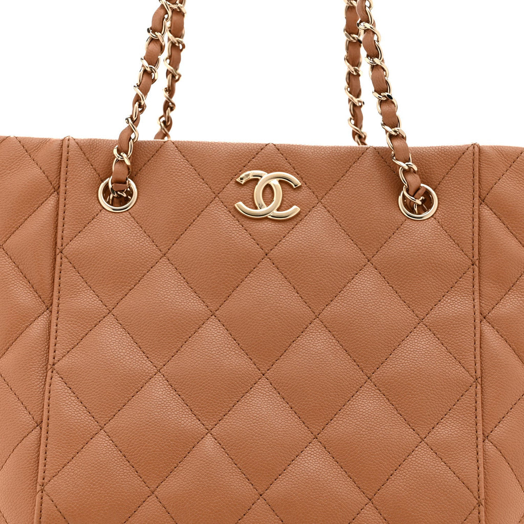 Chanel Caviar Quilted Small Shopping Tote Dark Beige