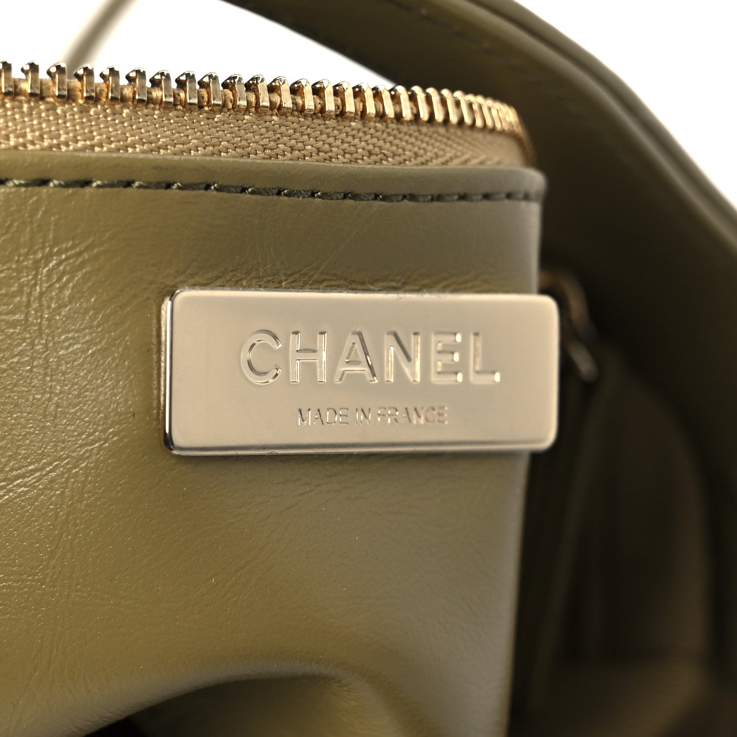 Chanel Shiny Crumpled Calfskin Quilted Mini 31 Shopping Bag Khaki