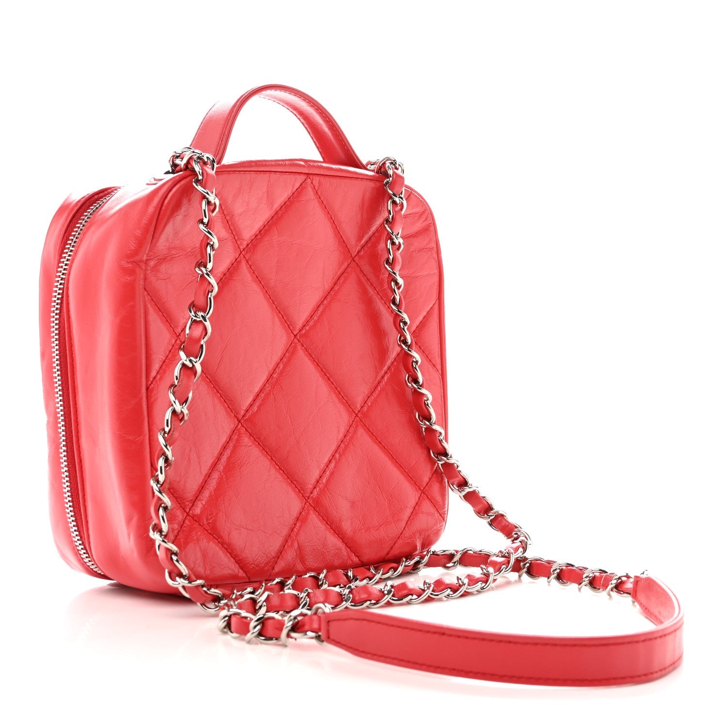 Chanel Aged Calfskin Quilted Top Handle Camera Case Red