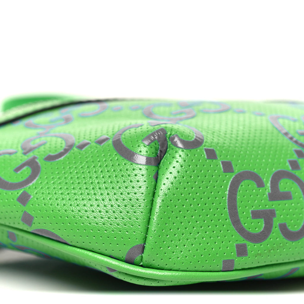 Gucci Calfskin GG Tennis Bi-Color Embossed Belt Bag Joy Green Joy Blue