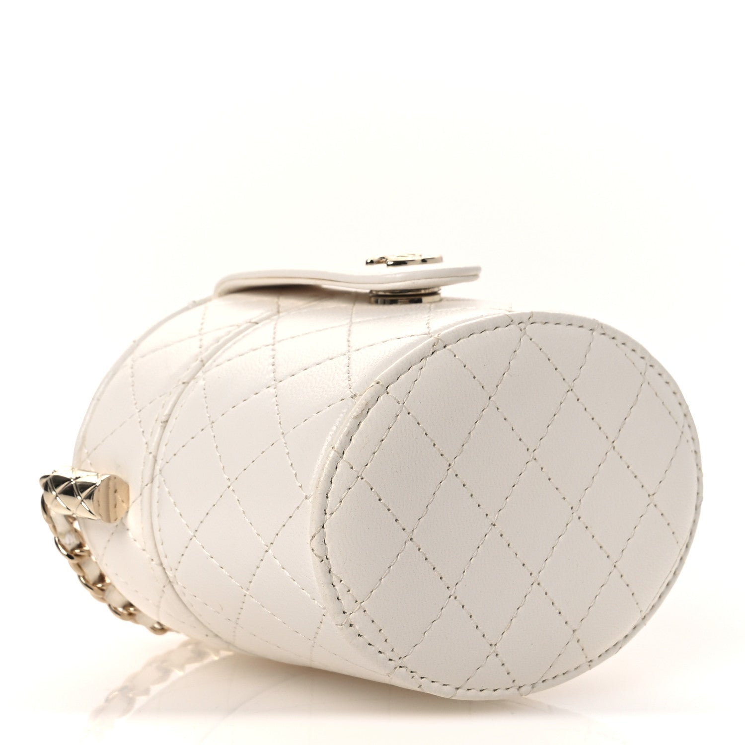 Chanel Lambskin Quilted Round Mini Vanity Case With Chain Case With Chain White