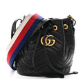 Gucci Calfskin Matelasse Sylvie Web GG Marmont Bucket Bag Black