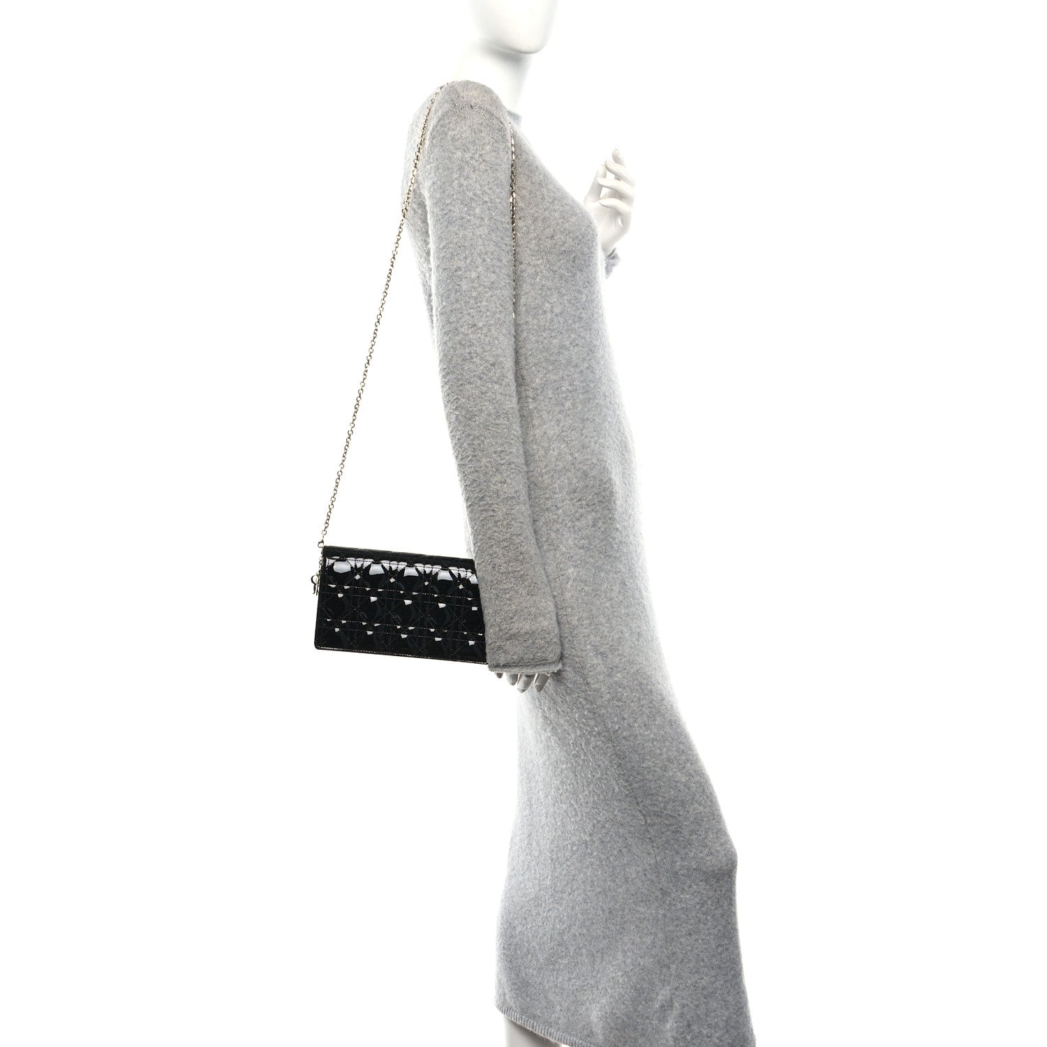 Christian Dior Patent Cannage Lady Dior Pouch Black