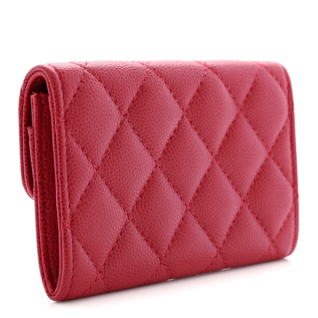 Caviar Quilted Flap Card Holder Wallet Red