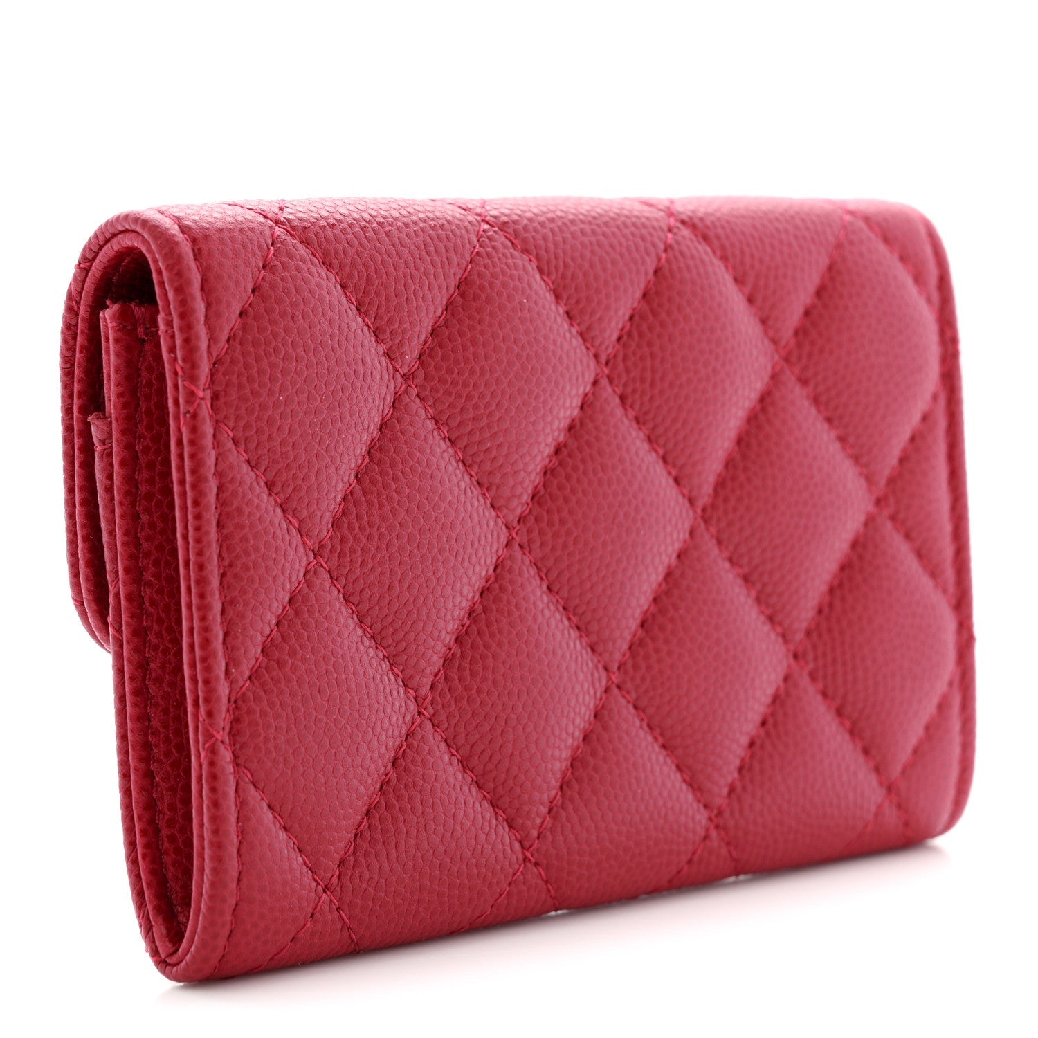 Caviar Quilted Flap Card Holder Wallet Red