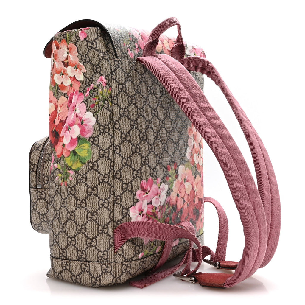 Gucci GG Supreme Monogram Blooms Medium Single Buckle Backpack Beige Multicolor Dry Rose