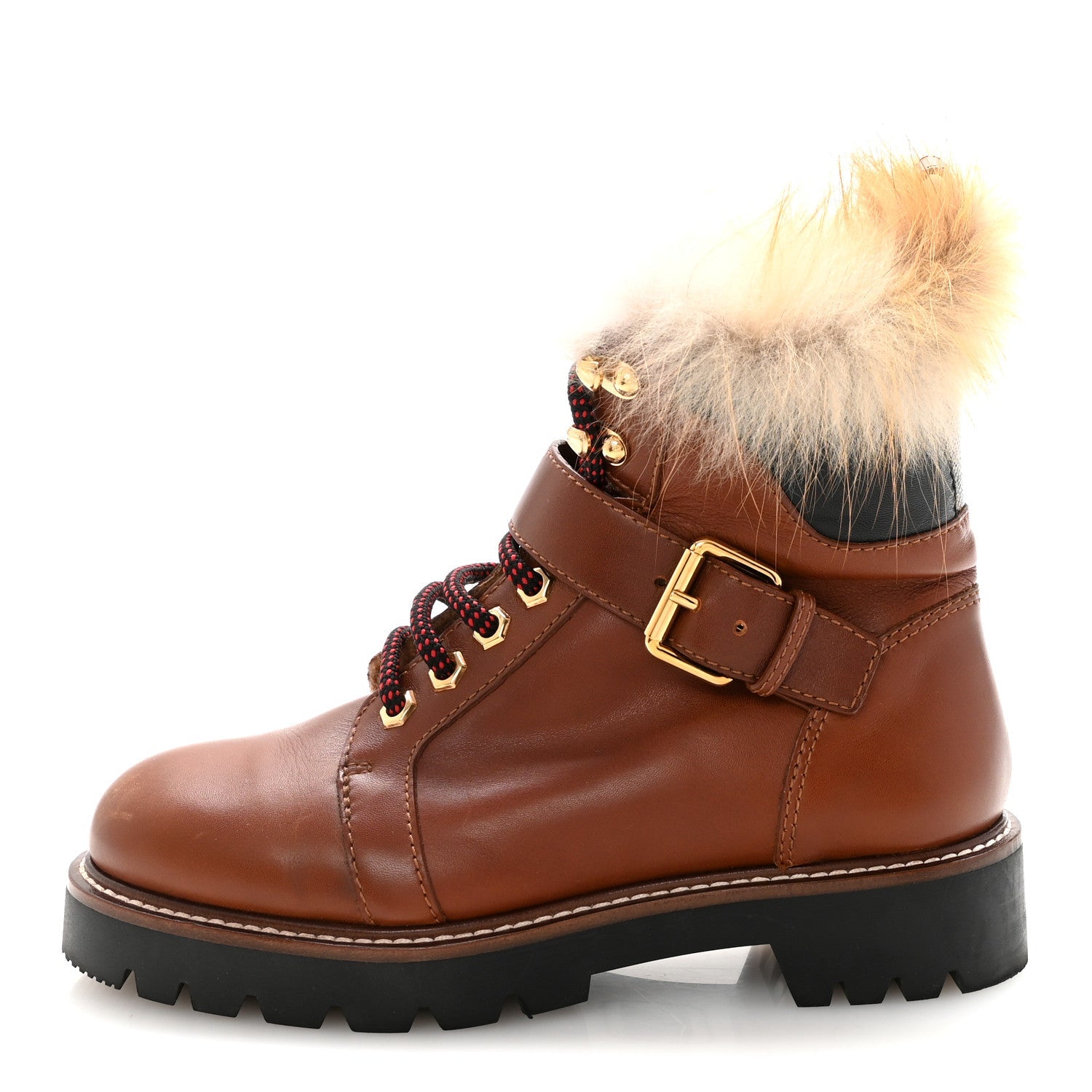 Louis Vuitton Calfskin Fur Territory Flat Ranger Combat Boots 37 Cognac